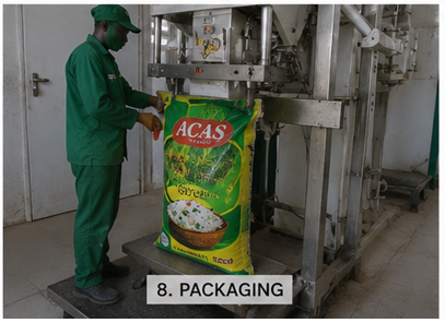 ACAS Basmati rice being packaged on the production line